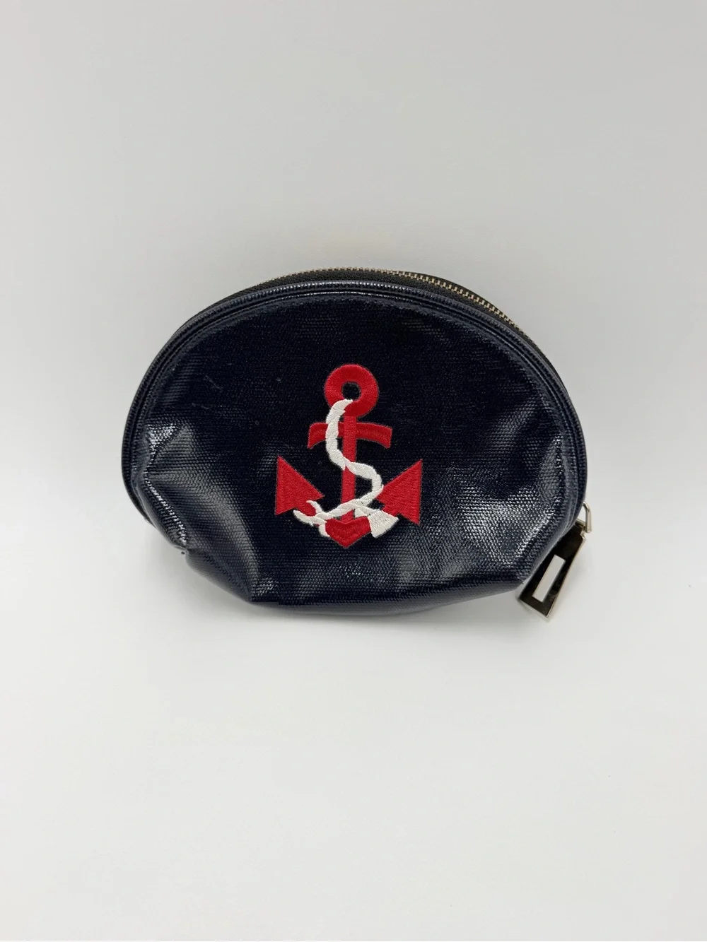 Sondra Roberts Squared Make Up Bag 7” Nautical Blue Red Beach Purse Anchor